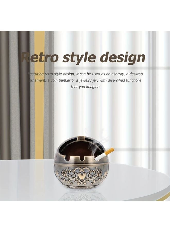 منفضة سجائر نحاسية وردية قديمة معدنية بغطاء محمولة مقاومة للرياح دخان منحوت يدوياً هدية ديكور - Image 5